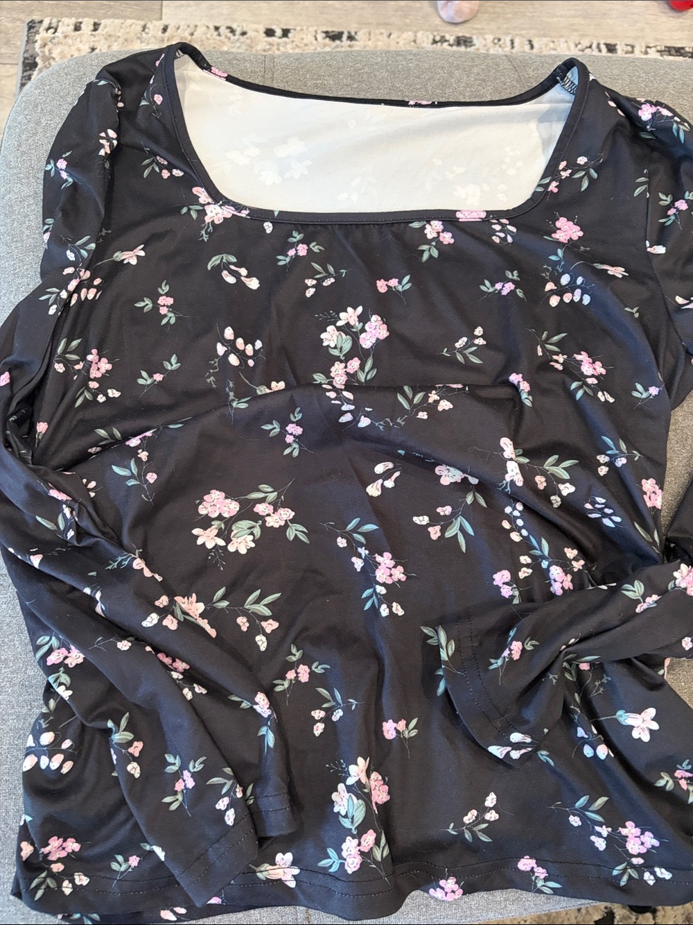 SHEIN Black Long Sleeve Floral Scoop Neck Top all three for $25